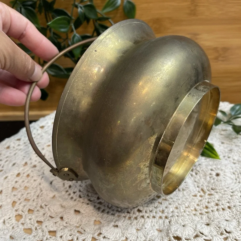 Vintage Brass Cauldron Planter Pot Bucket with Swing Handle Rustic Boho Decor 6